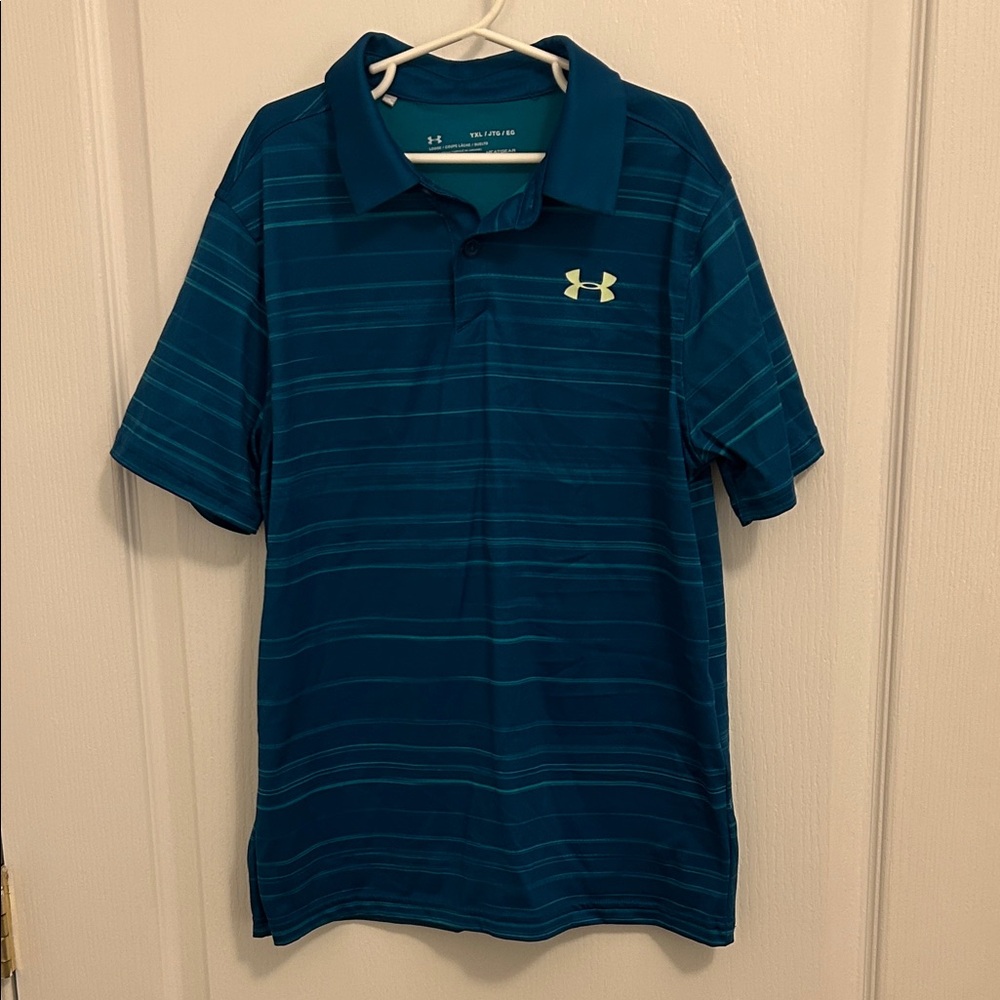 Youth XL Under Armour Teal Striped Polo Shirt